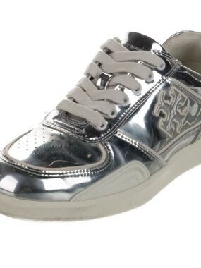 Tory Burch Clover Court Metallic Silver Sneakers Size 8.5
